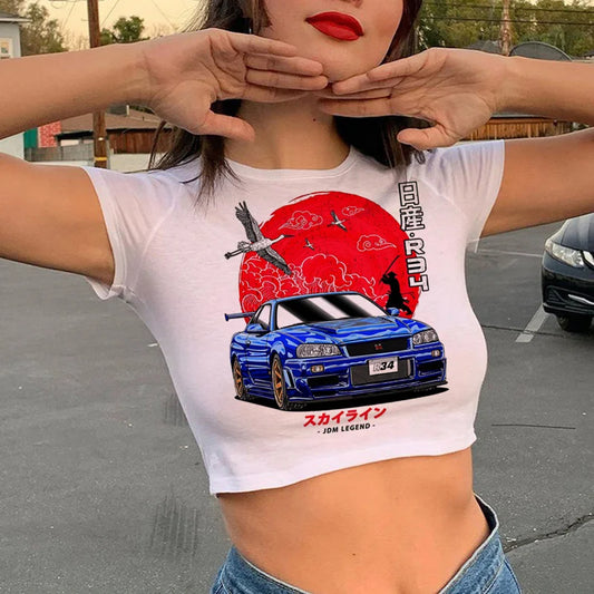 Skyline R34 GTR JDM Legend T-Shirt Crop Top Female