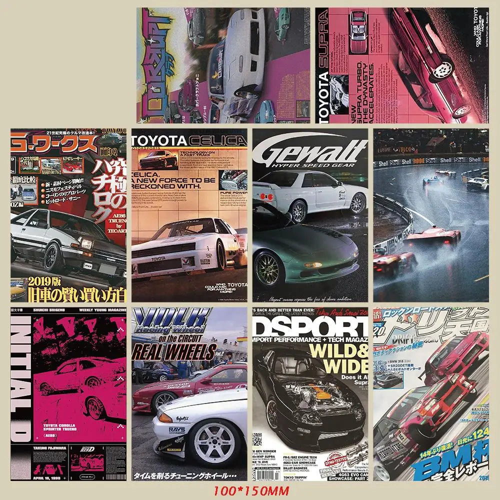 10Pcs JDM Car Racing Posters